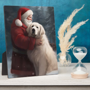 Große Pyrenäen mit dem Weihnachtsmann Weihnachten Fotoplatte