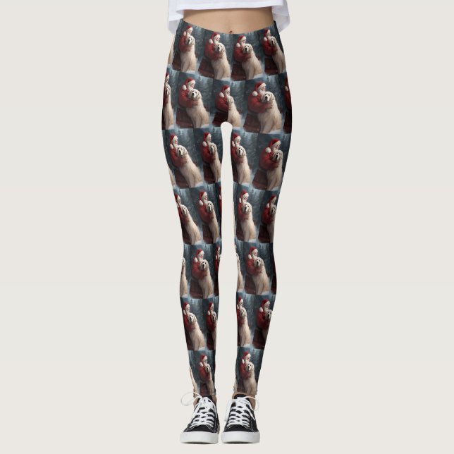 Große Pyrenäen mit dem Weihnachtsmann Weihnachten Leggings (Vorderseite)