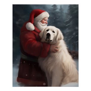 Große Pyrenäen mit dem Weihnachtsmann Weihnachten Poster
