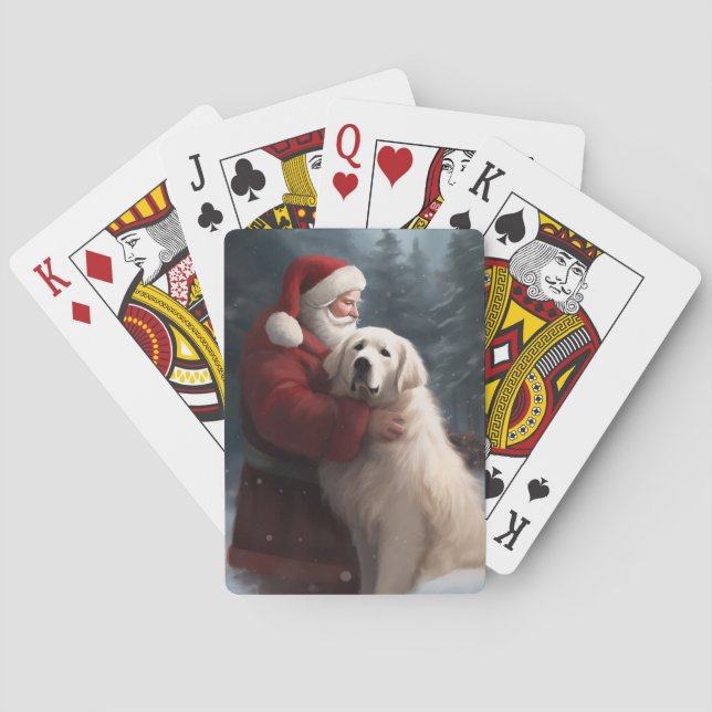 Große Pyrenäen mit dem Weihnachtsmann Weihnachten Spielkarten (Rückseite)