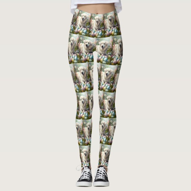 Große Pyrenäen mit Ostereiern Leggings (Vorderseite)