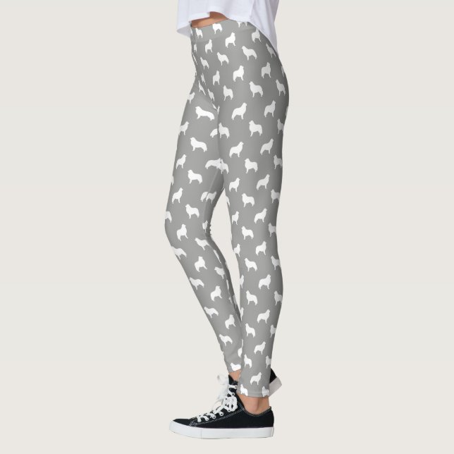 Große Pyrenäen-Silhouette-Muster-Grau und Weiß Leggings (Links)