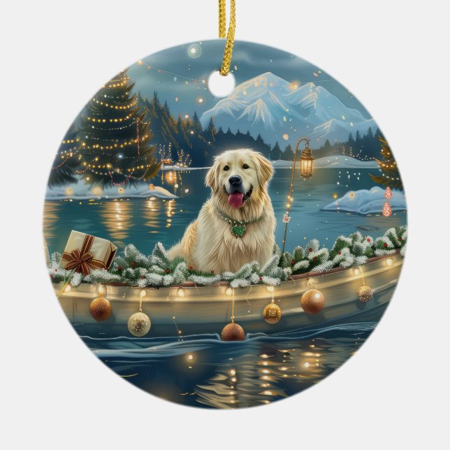 Große Pyrenäen Weihnachten Feierliche Reise Keramik Ornament (Vorne)