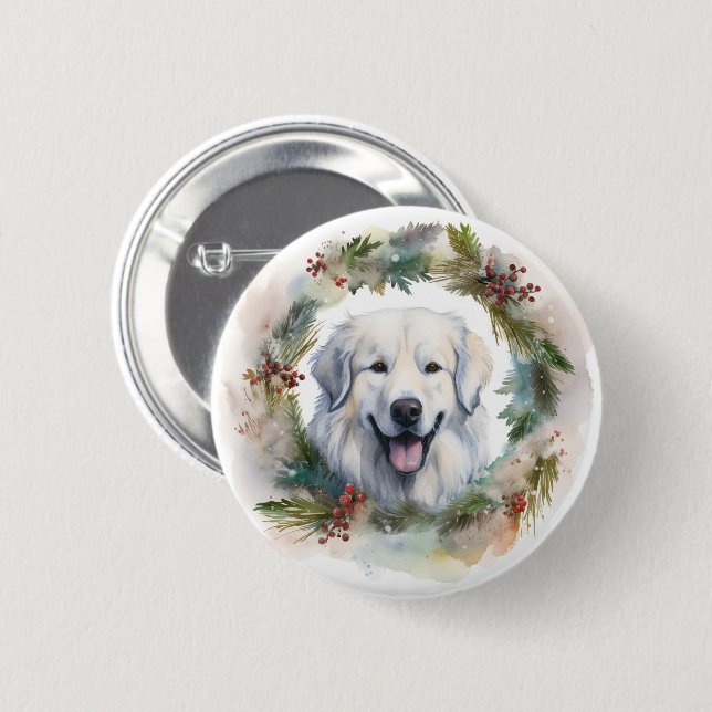 Große Pyrenäen Weihnachtsfeiertag Button (Vorne & Hinten)