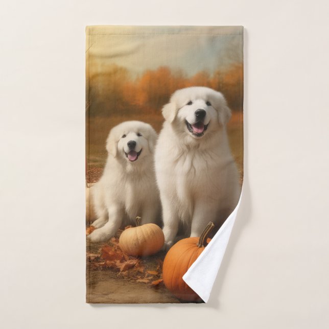 Große Pyrenäen Welpen Herbst Kürbis Badhandtuch Set (Handtuch)