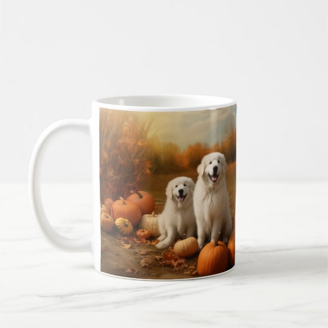 Große Pyrenäen Welpen Herbst Kürbis Kaffeetasse (Links)