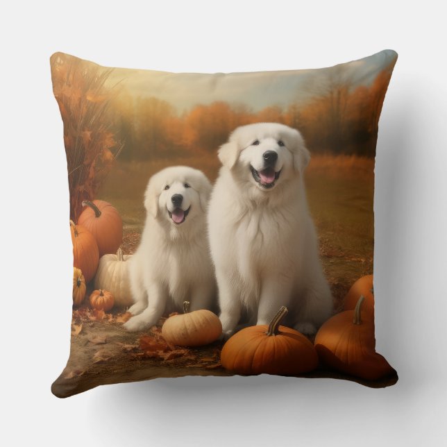 Große Pyrenäen Welpen Herbst Kürbis Kissen (Rückseite)