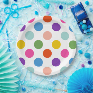 Große Rainbow-farbene Polka Dots Muster Pappteller