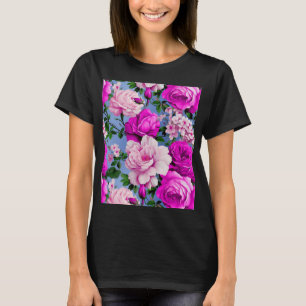 Große Retro-Lila-Rose-Blume T-Shirt