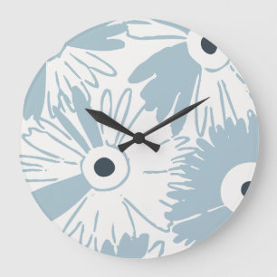 Große Retro-Margerite Flower Power Staubig Himmelb Wanduhr