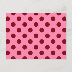 Große Retro-Punkte - bordeauxrot auf rosa Postkarte