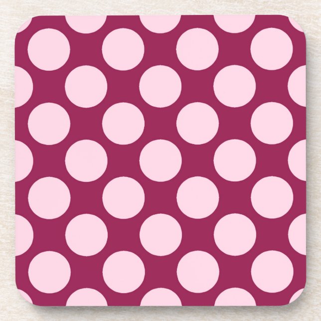 Große Retro-Punkte - bordeauxrot und rosa Muschel Getränkeuntersetzer (Vorderseite)