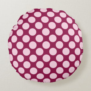 Große Retro-Punkte - bordeauxrot und rosa Muschel Rundes Kissen