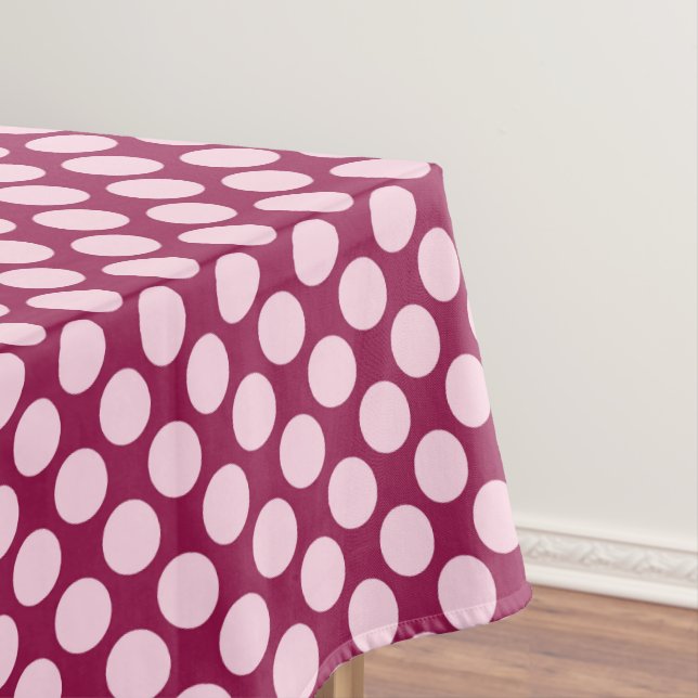 Große Retro-Punkte - bordeauxrot und rosa Muschel Tischdecke (Beispiel)