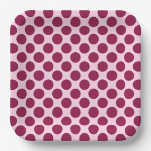 Große Retro-Punkte - Muschel pink und bordeauxrot Pappteller