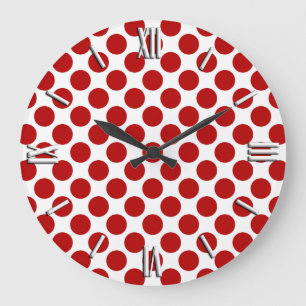 Große Retro Punkte - Rot und Weiß Wanduhr