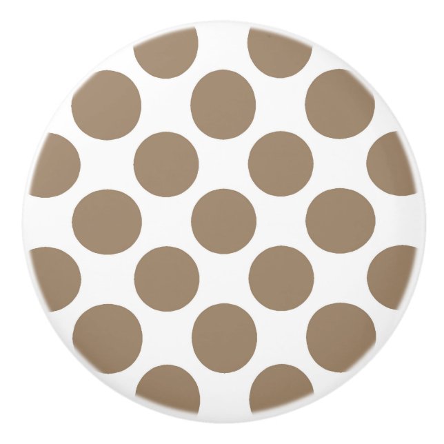 Große Retro-Punkte - taupe Bräune und Weiß Keramikknauf (Vorderseite)