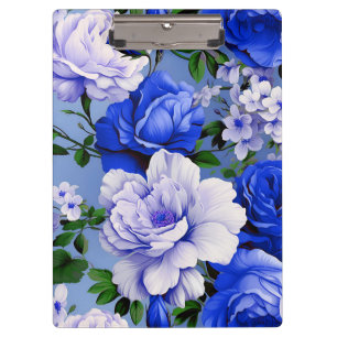 Große Retroblaue Rosenblume Klemmbrett