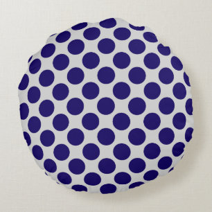 Große Retrodots - grau / grau und Marine Rundes Kissen