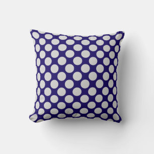 Große Retrodots - Marine und grau / grau Kissen