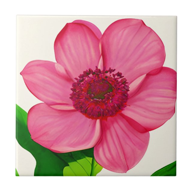Große rosa Anemone mit smaragdgrünen Blätter Fliese (Vorderseite)