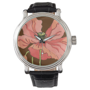 Große rosa Blume mit tiefrotem Hintergrund Armbanduhr