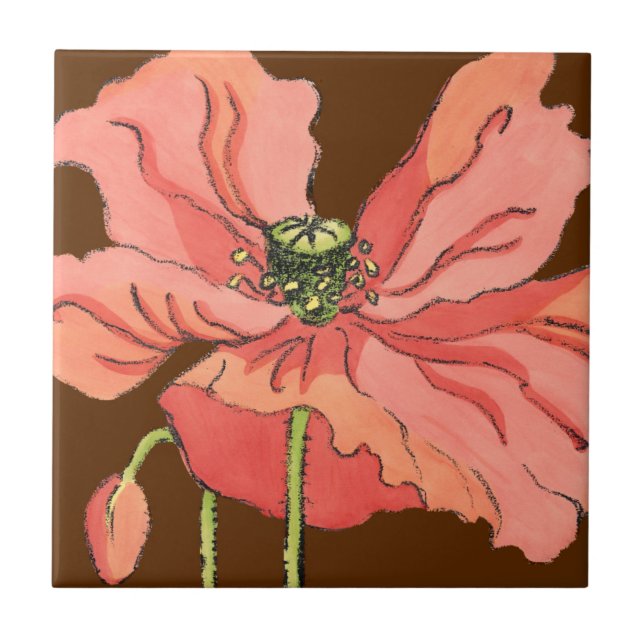 Große rosa Blume mit tiefrotem Hintergrund Fliese (Vorderseite)