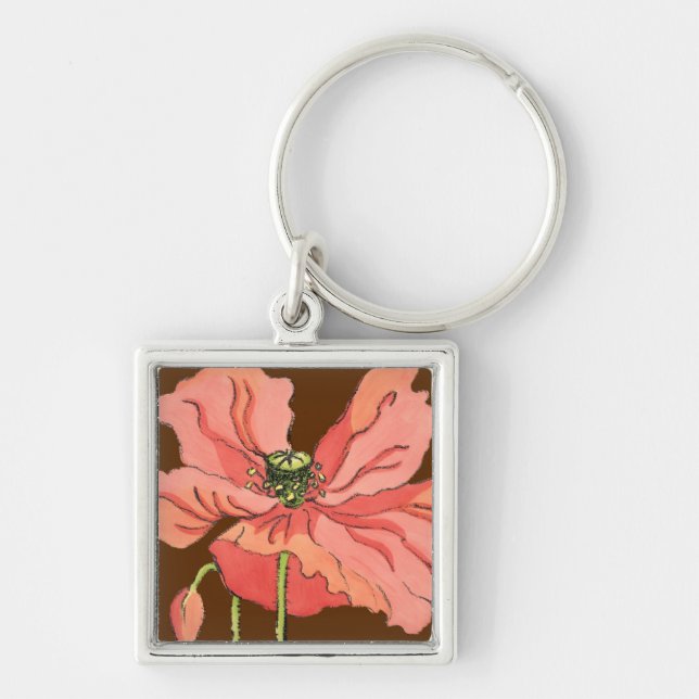 Große rosa Blume mit tiefrotem Hintergrund Schlüsselanhänger (Vorne)