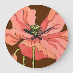Große rosa Blume mit tiefrotem Hintergrund Wanduhr