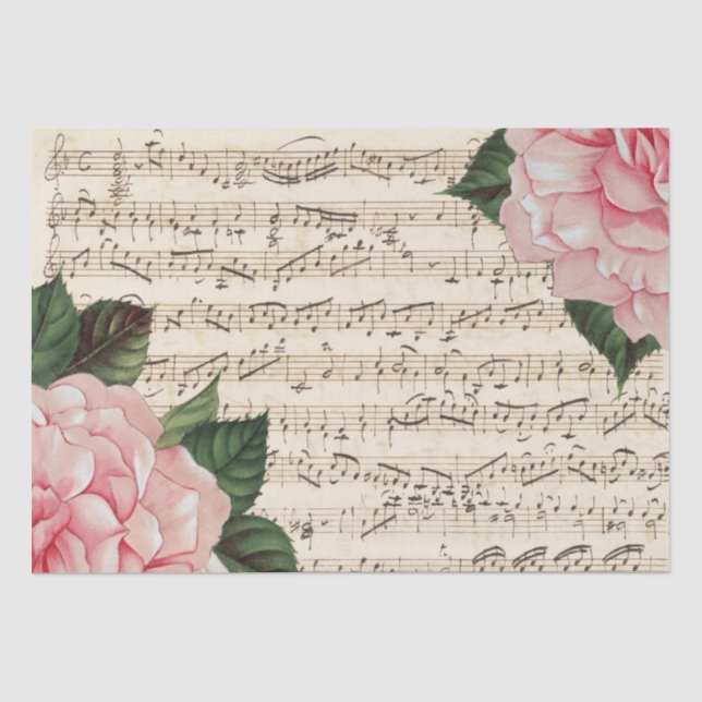 Große Rosa-Blume Musik Vintage Dekoration Seidenpapier (Vorderseite)