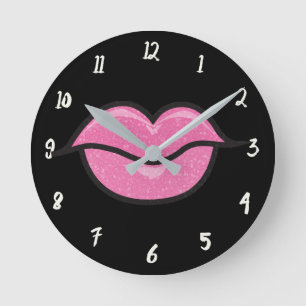 Große rosa Glitter Lippen Lippenstift Kuss Glamour Runde Wanduhr