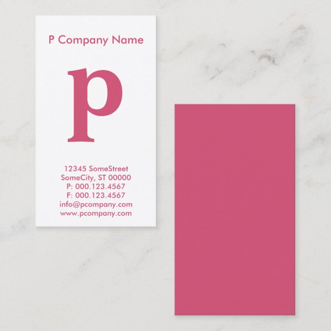 große rosa Monogramm Visitenkarte (Vorne/Hinten)