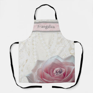 Große rosa Rose mit Diamond Personalisiert Schürze