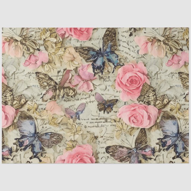 Große rosa Rosen und Schmetterlinge beängstigend V Seidenpapier (Vorderseite)