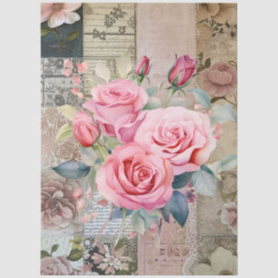 Große rosa Rosensträuße & Collage-Decoupage Seidenpapier