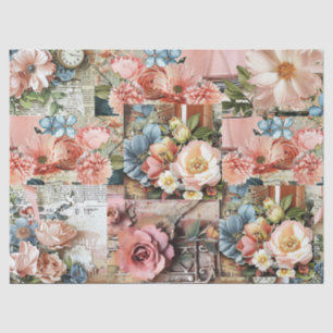 Große rosa Vintage-Blumen-Ephemera-Collage Seidenpapier