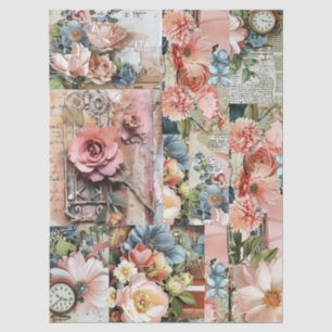 Große rosa Vintage-Blumen-Ephemera-Collage Seidenpapier