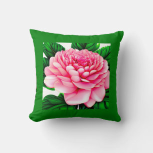 Große rosafarbene Peony mit smaragdgrünen Blätter Kissen