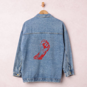 Große rote erhobene Faust Jeansjacke
