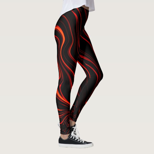 Große rote lange Spuren über schwarzem Hintergrund Leggings (Rechts)