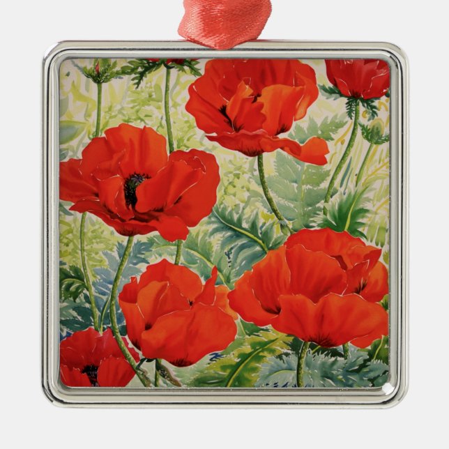 Große rote Mohnblumen Ornament Aus Metall (Vorne)