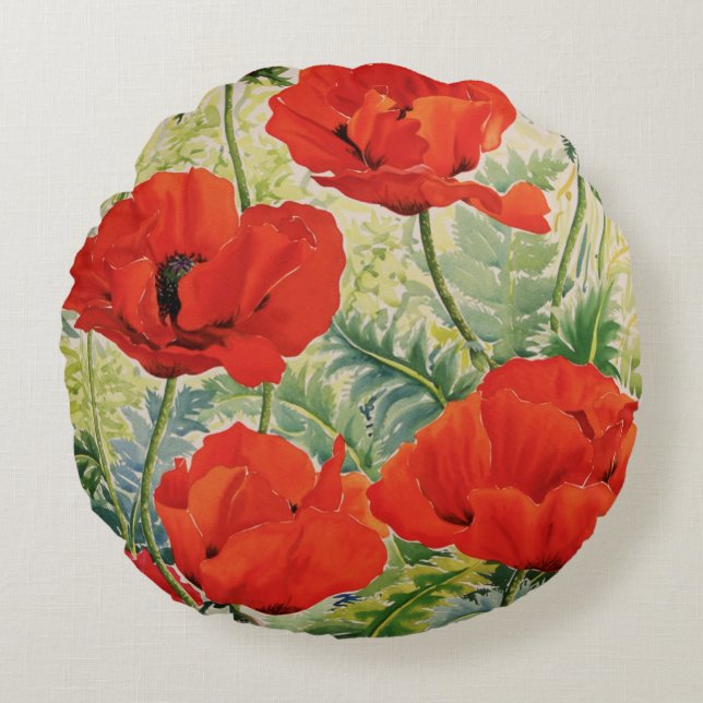 Große rote Mohnblumen Rundes Kissen (Vorderseite)