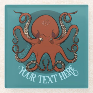 Große rote Oktopus-Kunstwerk Personalisierte Textg Glasuntersetzer