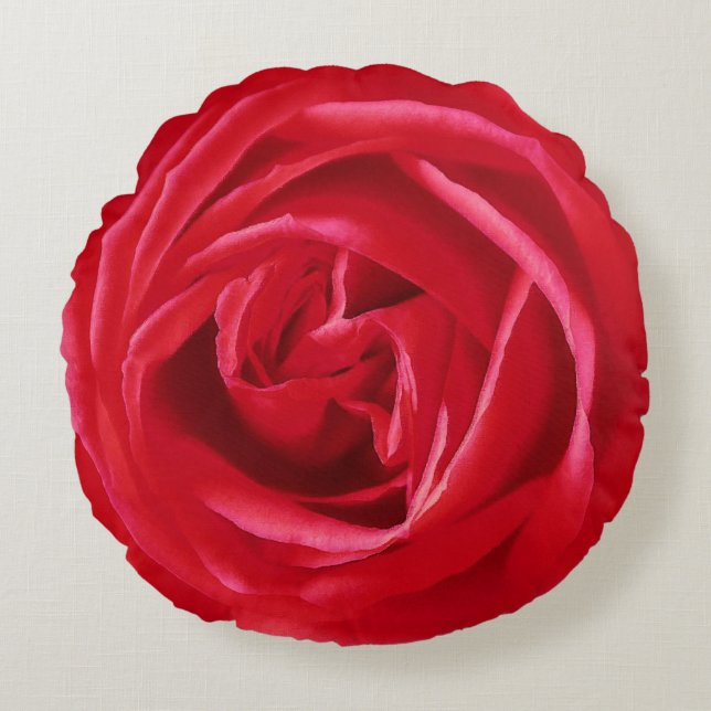 Große Rote Rose Print Round Pillow Rundes Kissen (Vorderseite)