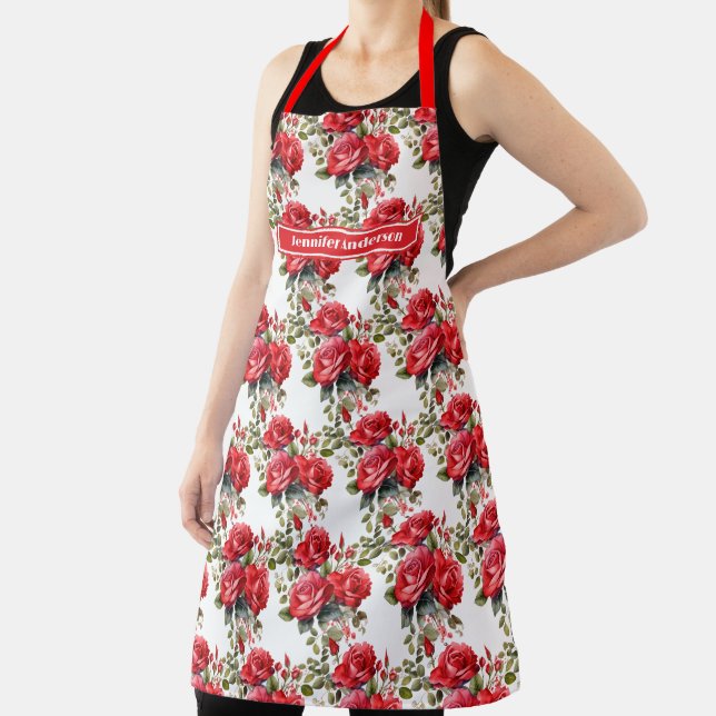 Große Rote Rosen Elegant, floral Schürze (InSitu)