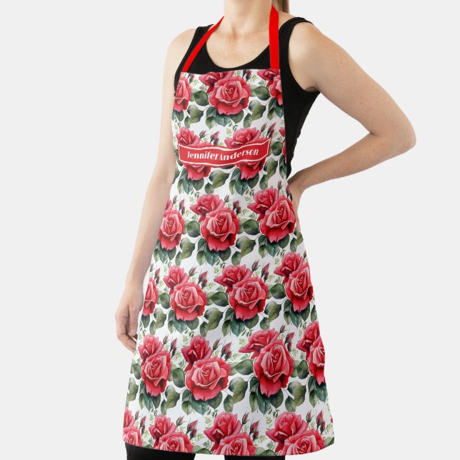Große Rote Rosen Elegant, floral Schürze (InSitu)