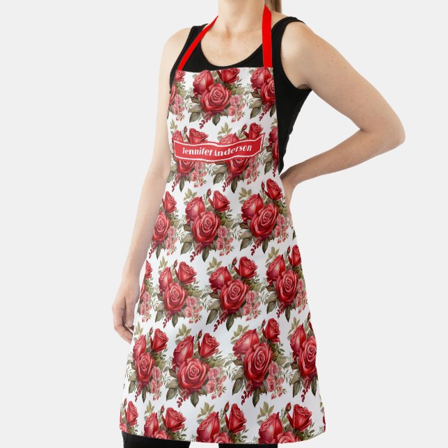 Große Rote Rosen Elegant, floral Schürze (InSitu)