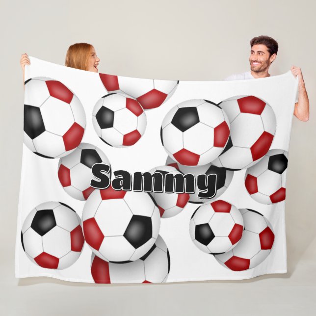 Große rote schwarze Fußball-Bälle sportliche Dekor Fleecedecke (Beispiel)