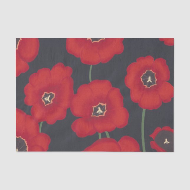 Große rote Tulpen auf schwarzem Seidenpapier (Vorderseite)