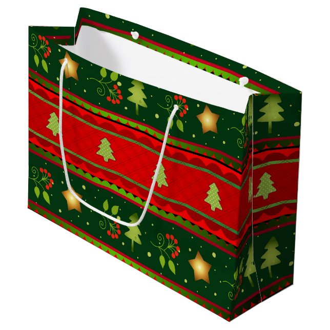 Große rote und grüne Geschenktasche Geschenktüte (Vorderseite Schrägansicht)